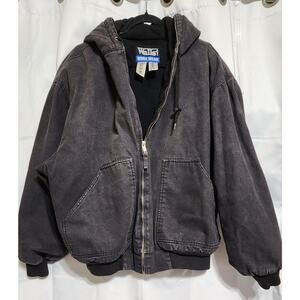 Walls Work Wear Mens 2XL Hooded Jacket Black Insulated Workwear Distressed